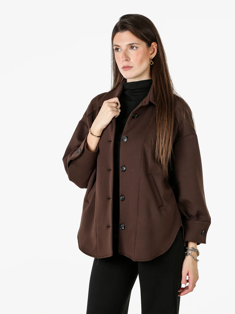 Giacca donna oversize in panno con bottoni - moro