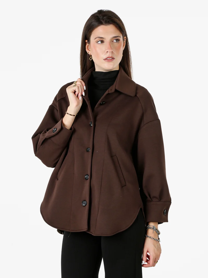 Giacca donna oversize in panno con bottoni - moro
