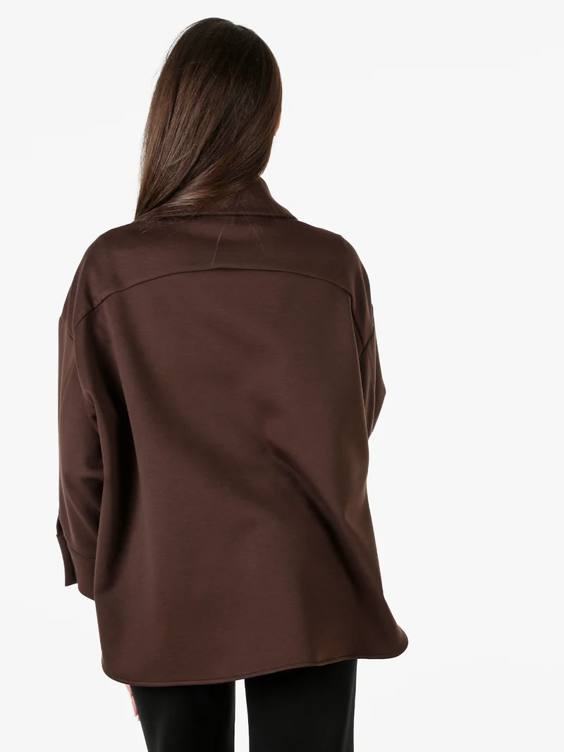 Giacca donna oversize in panno con bottoni - moro