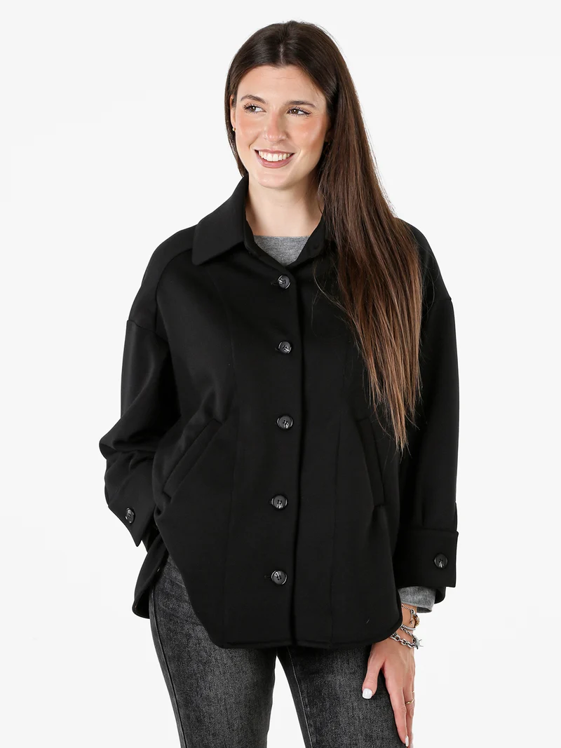 Giacca donna oversize in panno con bottoni - nero