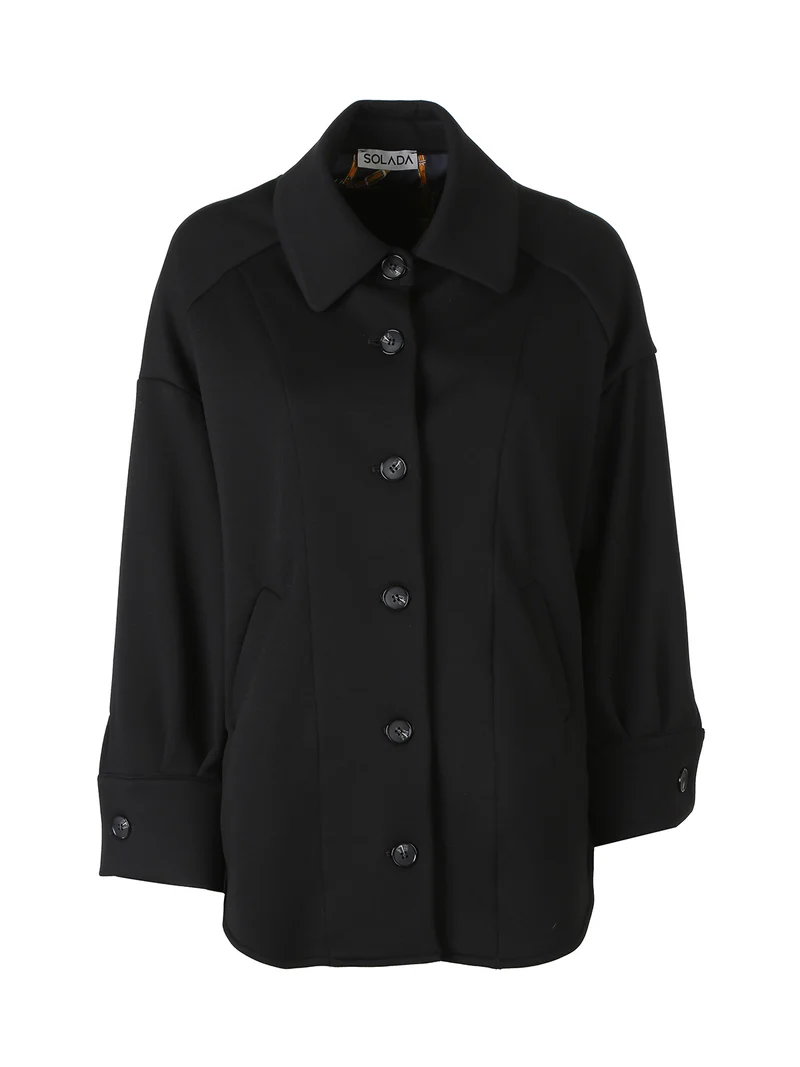 Giacca donna oversize in panno con bottoni - nero