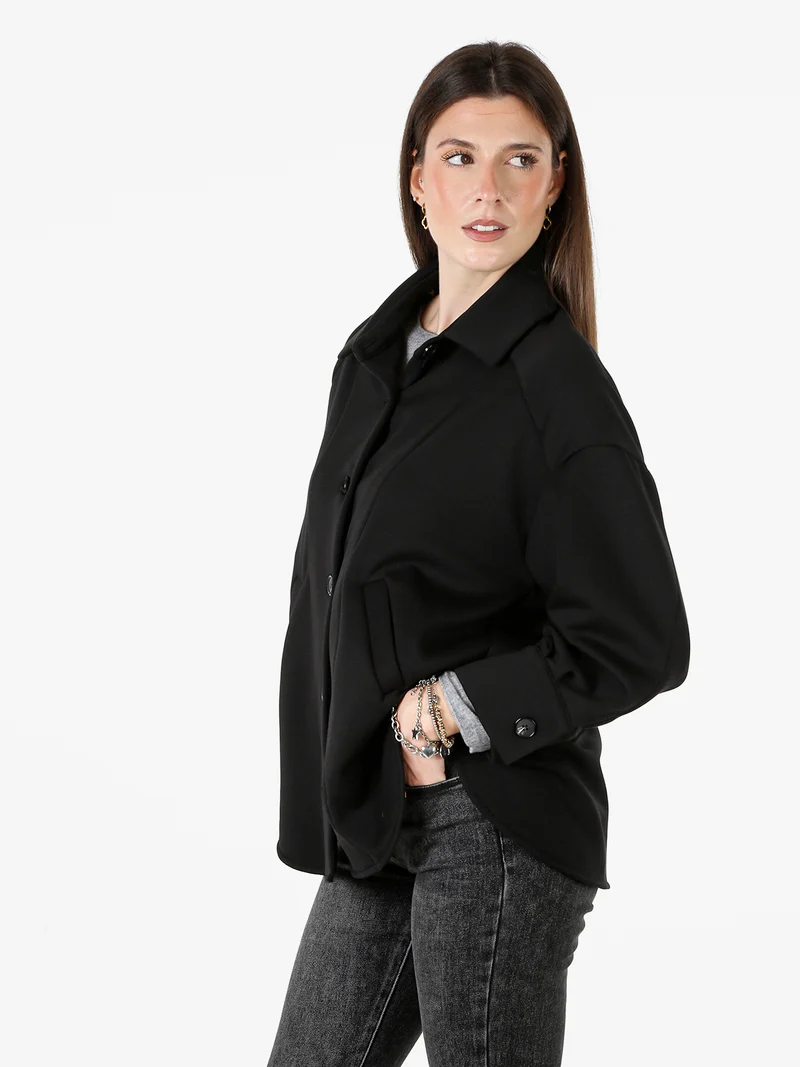 Giacca donna oversize in panno con bottoni - nero