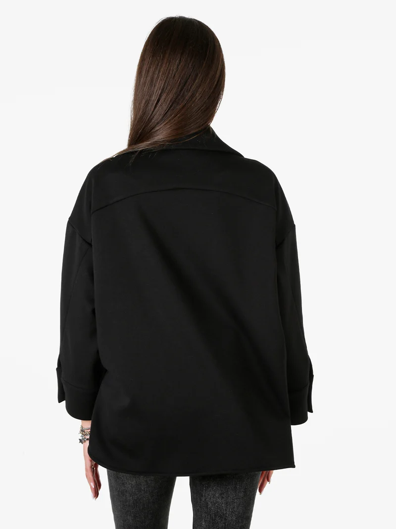 Giacca donna oversize in panno con bottoni - nero