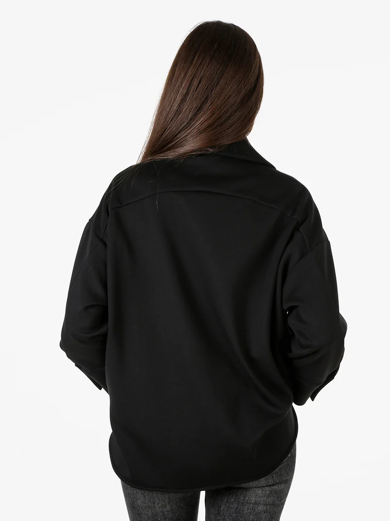 Giacca donna oversize in panno con bottoni - nero