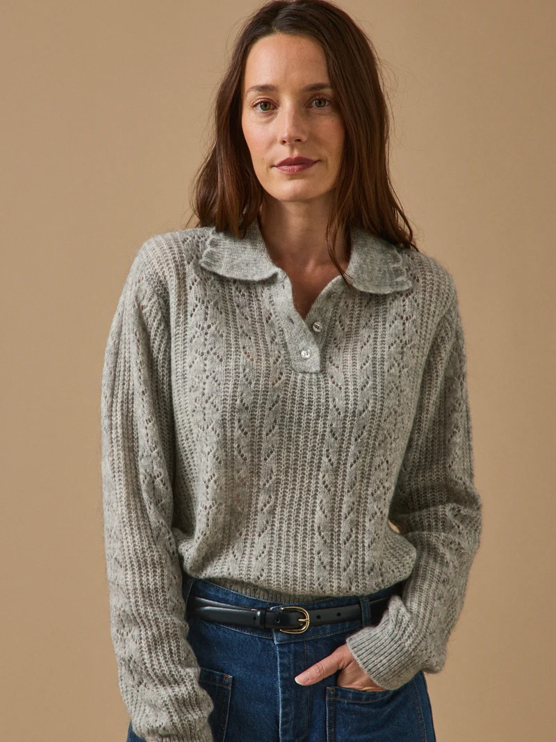 Damenpullover mit Polokragen aus Wolle und Mohair