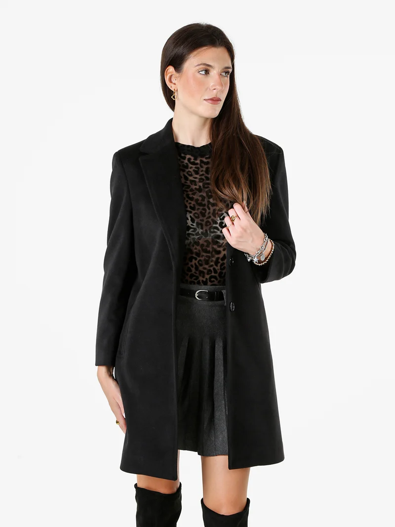 Cappotto classico da donna con stampa texture - nero