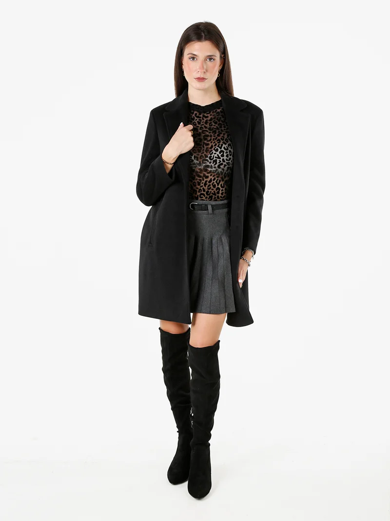 Cappotto classico da donna con stampa texture - nero