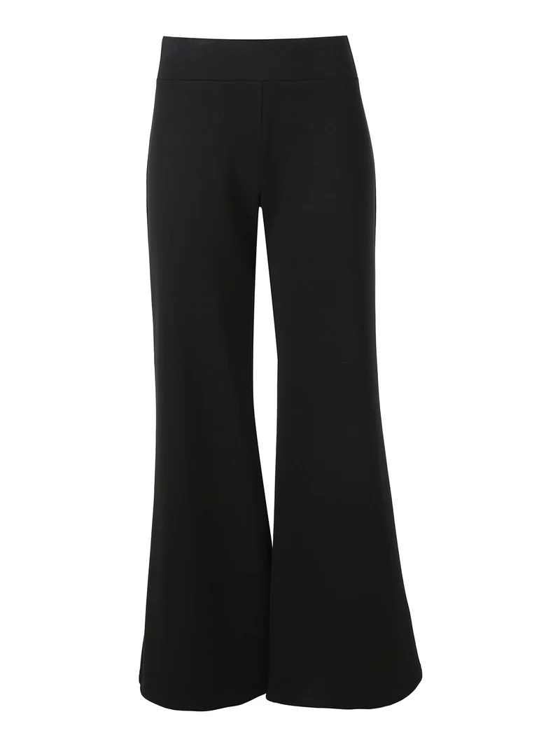 Pantaloni donna in panno con finale a zampa e interno felpato - nero