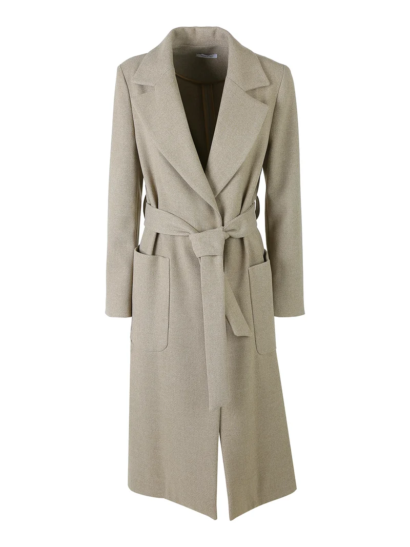 Cappotto lungo da donna senza chiusura con fusciacca in vita - fango