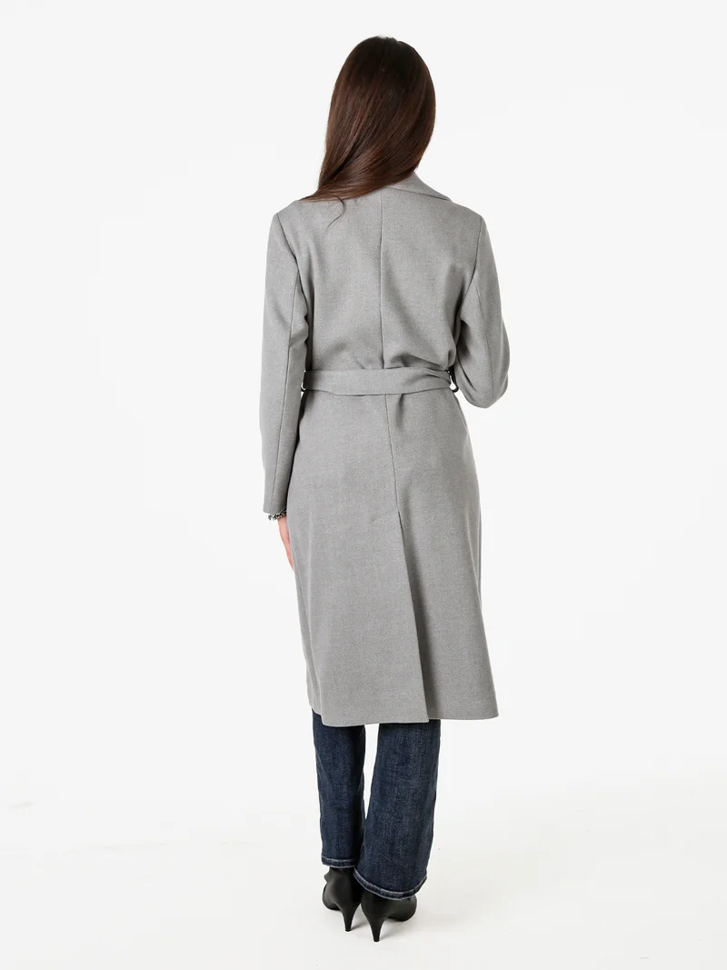 Cappotto lungo da donna senza chiusura con fusciacca in vita - grigio