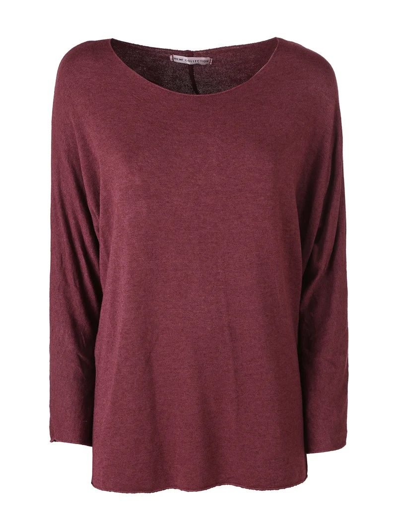 Maglia girocollo da donna con maniche lunghe a pipistrello - bordeaux