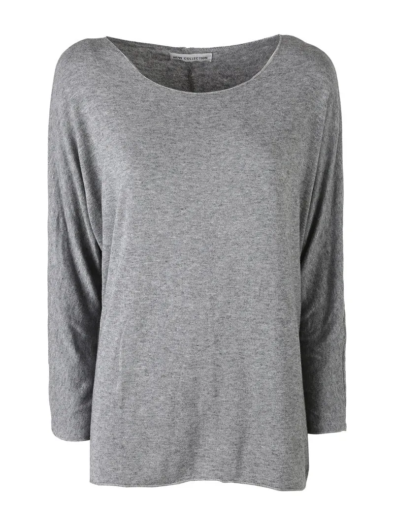 Maglia girocollo da donna con maniche lunghe a pipistrello - grigio