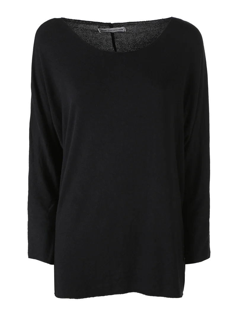 Maglia girocollo da donna con maniche lunghe a pipistrello - nero
