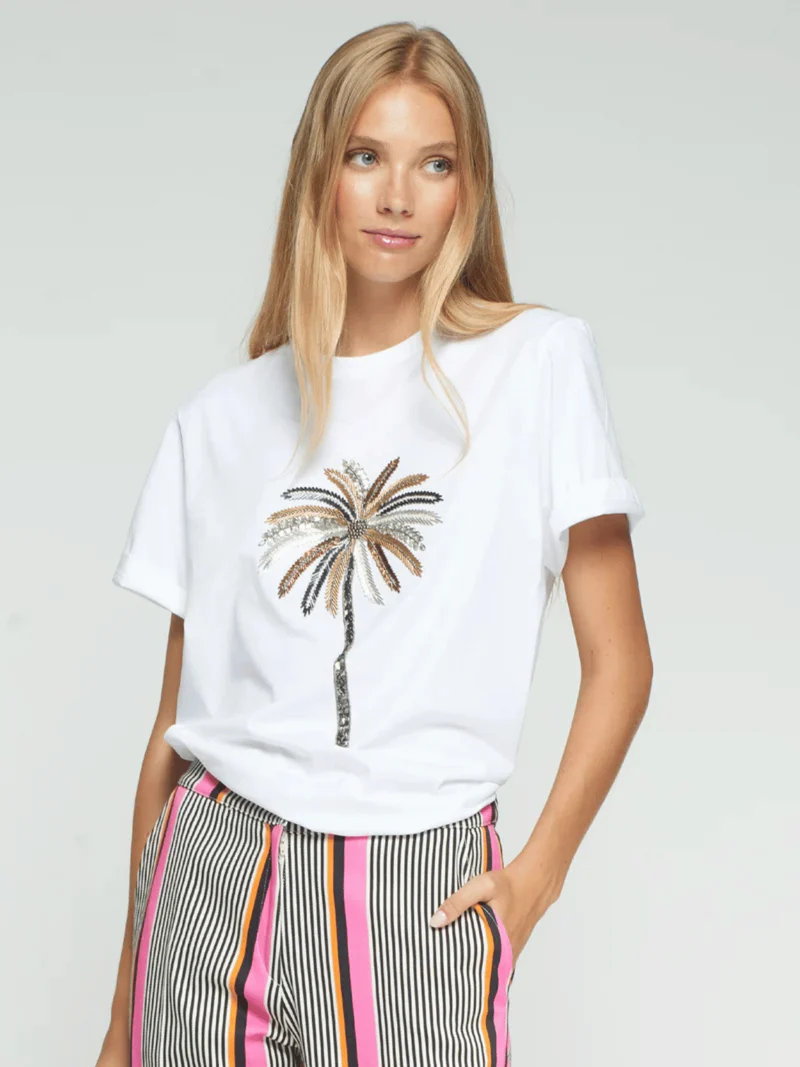 T-Shirt mit Palmenapplikation