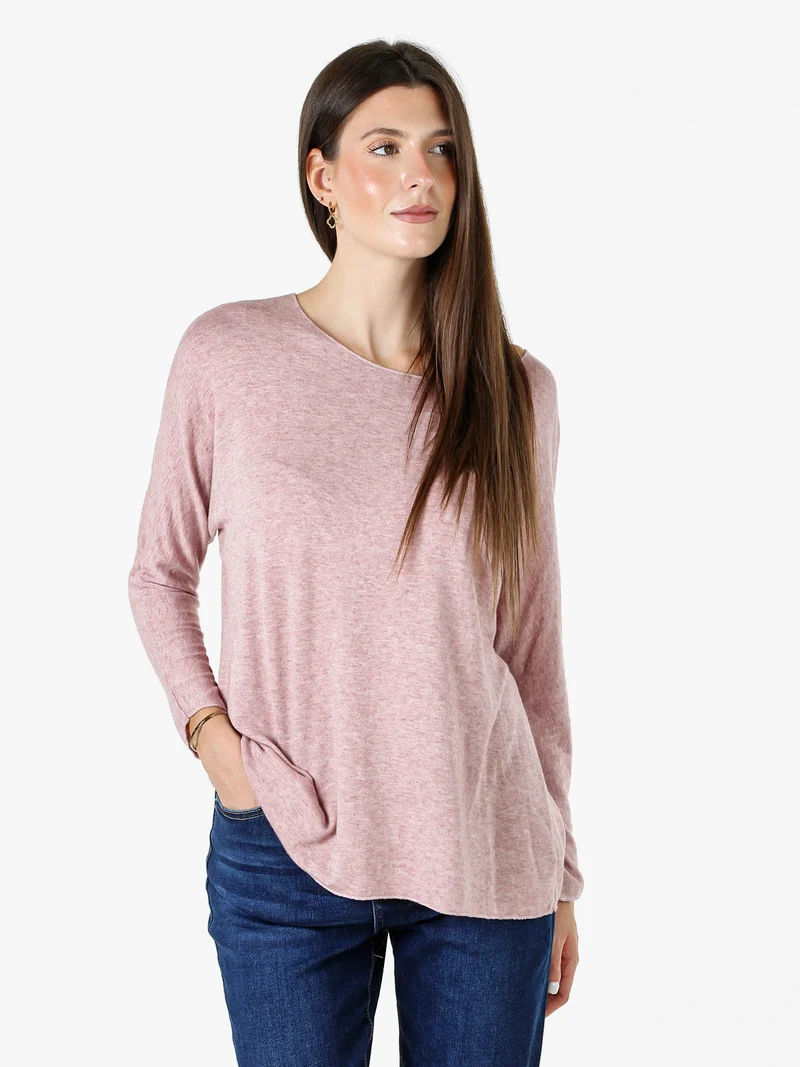 Maglia girocollo da donna con maniche lunghe a pipistrello - rosa