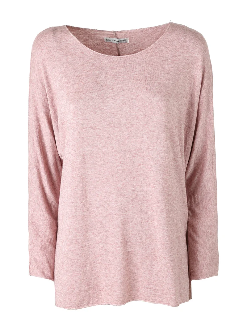 Maglia girocollo da donna con maniche lunghe a pipistrello - rosa