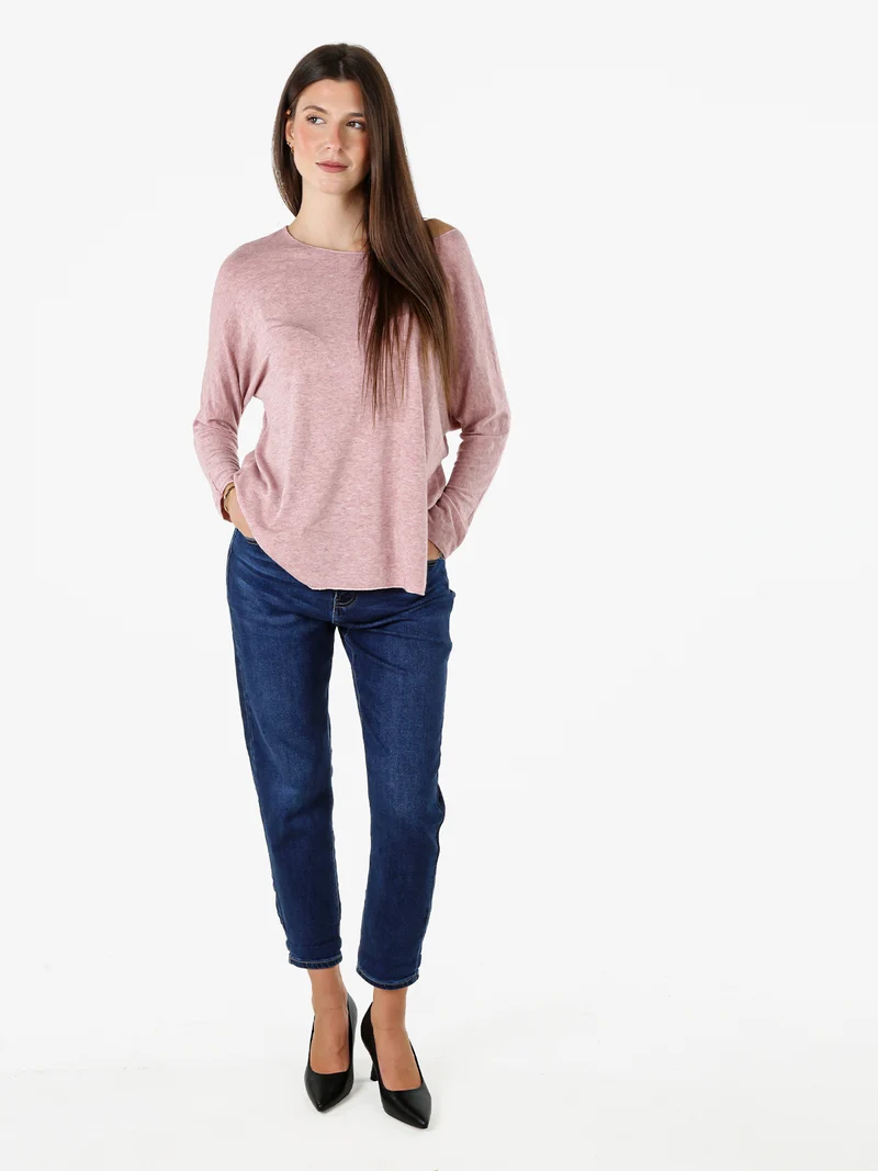 Maglia girocollo da donna con maniche lunghe a pipistrello - rosa