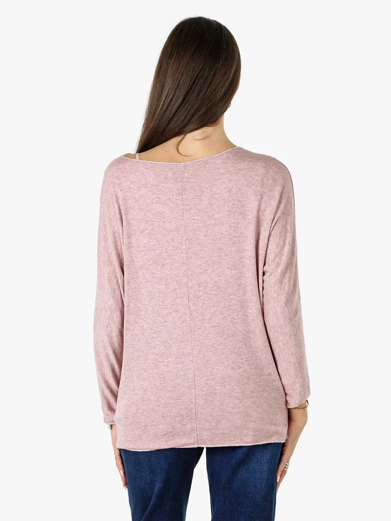 Maglia girocollo da donna con maniche lunghe a pipistrello - rosa
