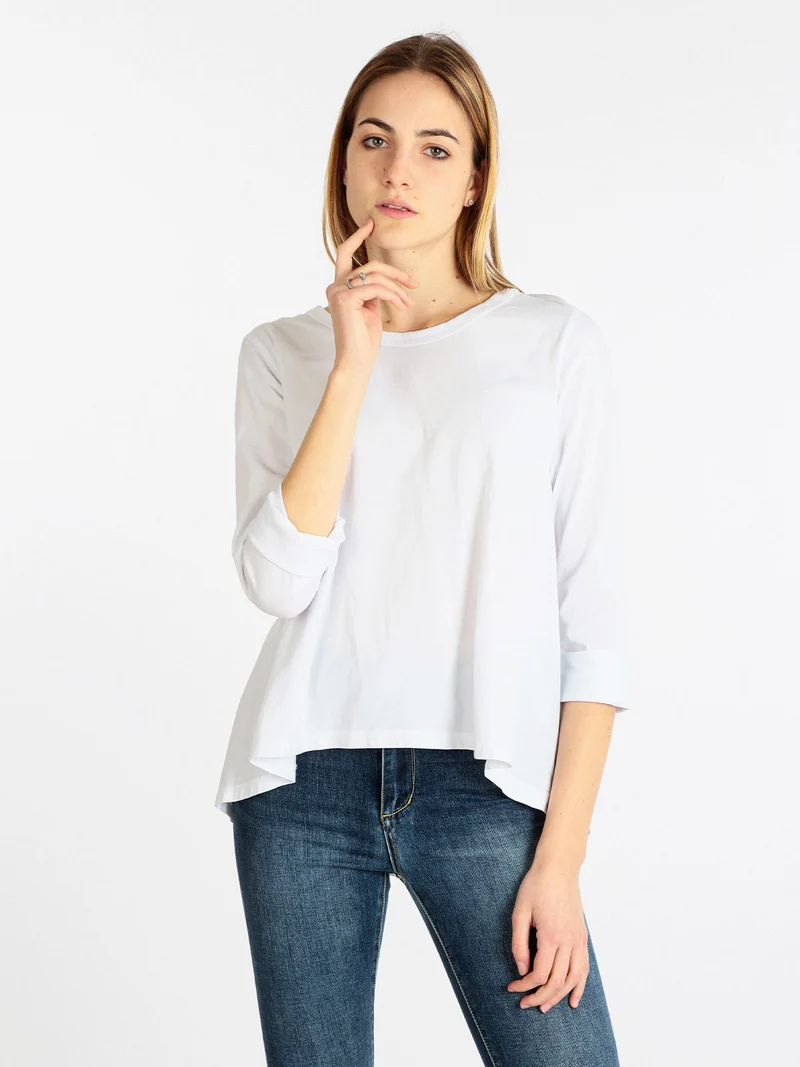 T-shirt manica lunga donna in cotone - bianco