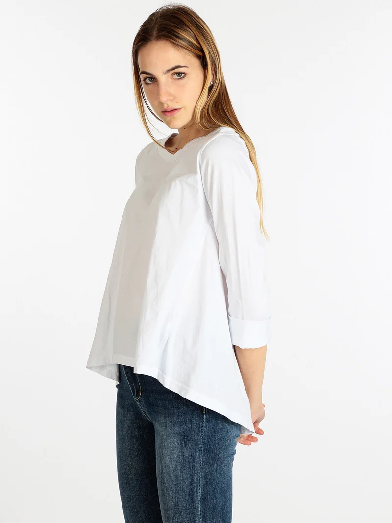T-shirt manica lunga donna in cotone - bianco