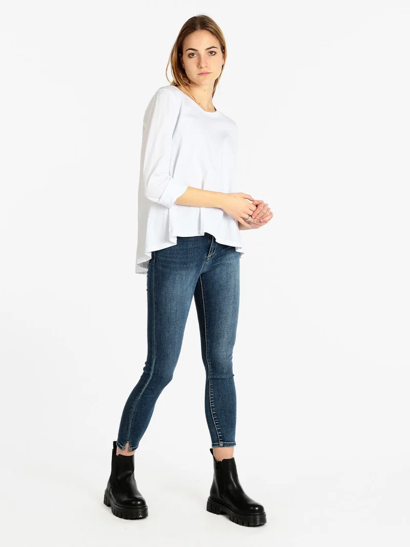 T-shirt manica lunga donna in cotone - bianco