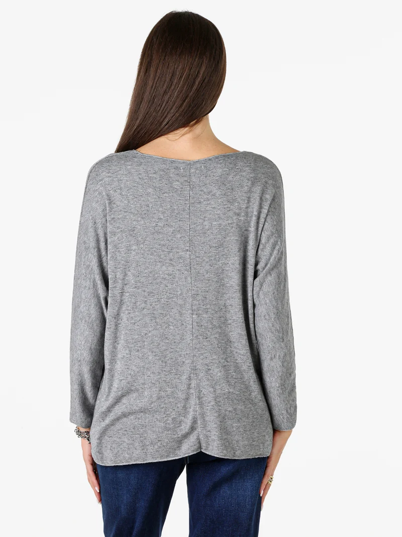 Maglia donna con scollo a V e maniche lunghe a pipistrello - grigio