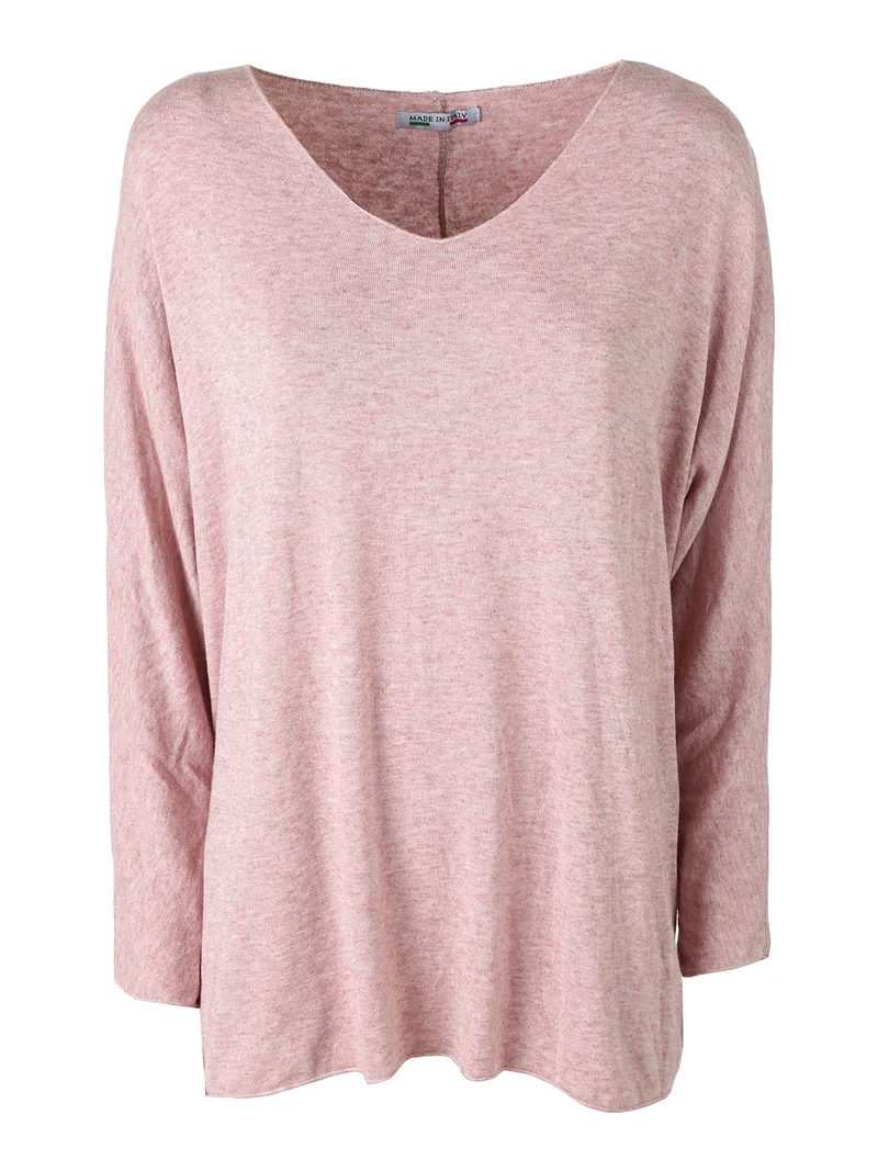 Maglia donna con scollo a V e maniche lunghe a pipistrello - rosa