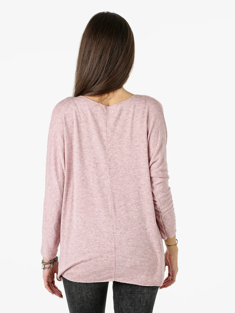 Maglia donna con scollo a V e maniche lunghe a pipistrello - rosa