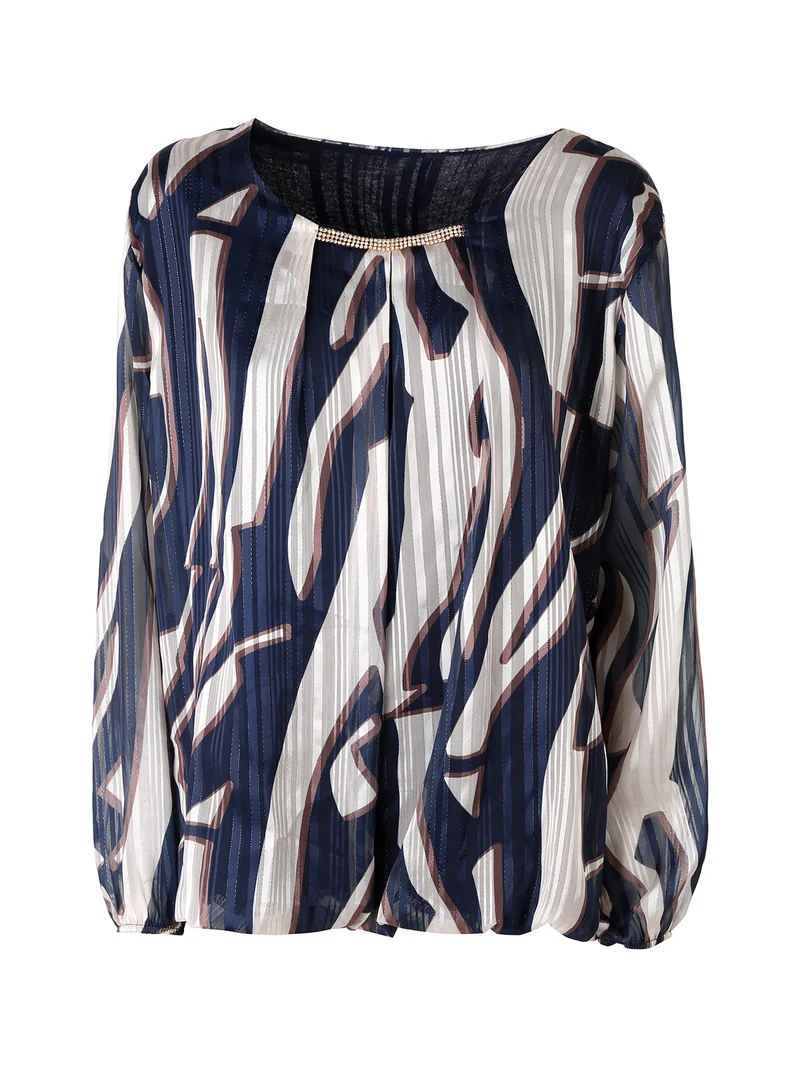Blusa donna a maniche lunghe con dettaglio di strass - blu