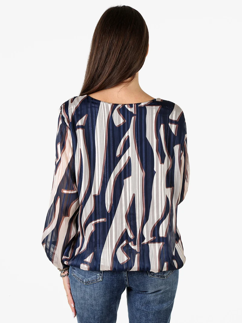Blusa donna a maniche lunghe con dettaglio di strass - blu