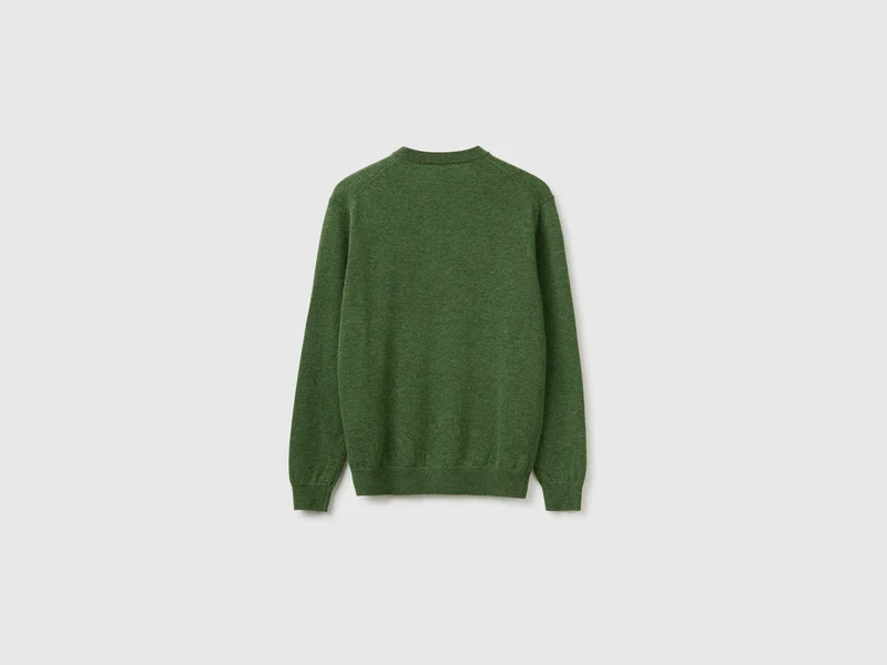Melange grüner Pullover aus reiner Merinowolle