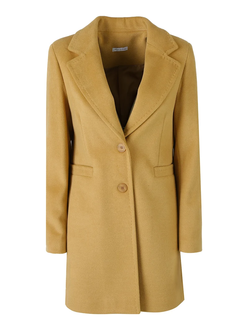 Cappotto classico da donna con bottoni e stampa texture - cammello