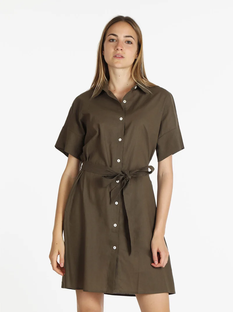 Abito a camicia in cotone maniche corte - oliva