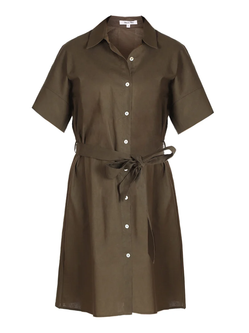 Abito a camicia in cotone maniche corte - oliva