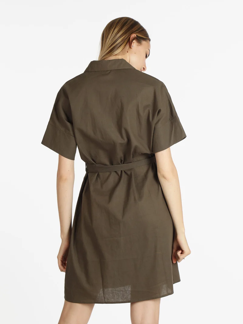 Abito a camicia in cotone maniche corte - oliva