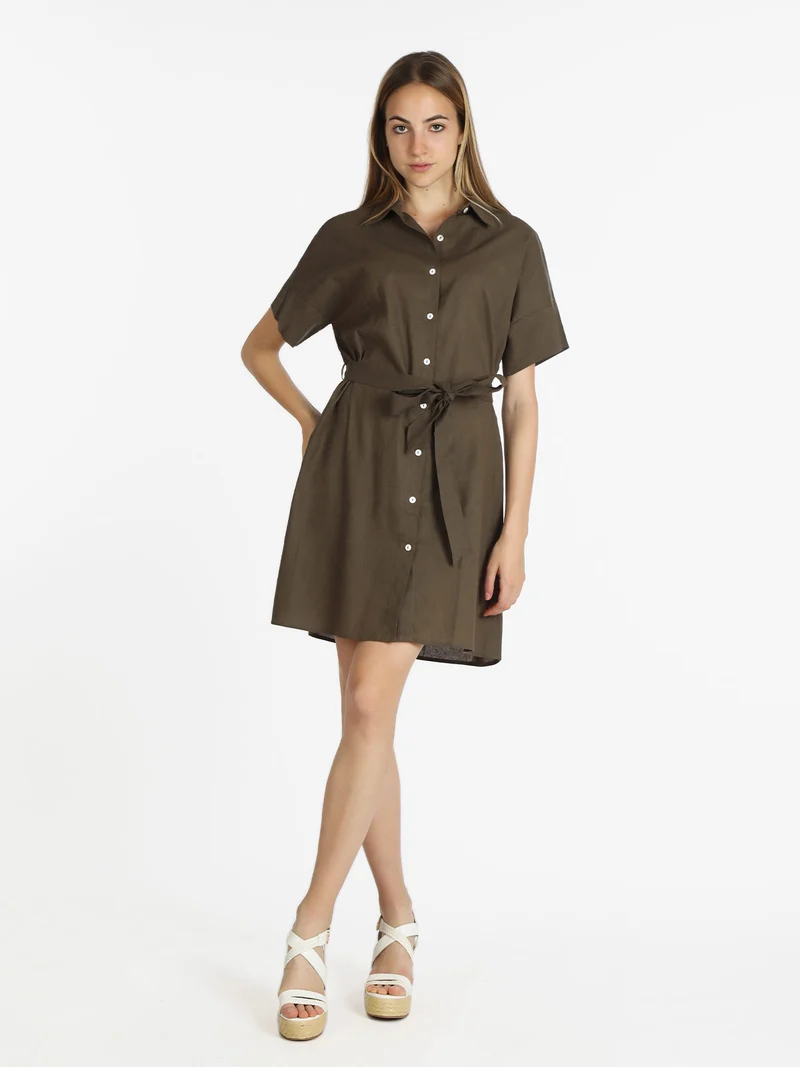 Abito a camicia in cotone maniche corte - oliva