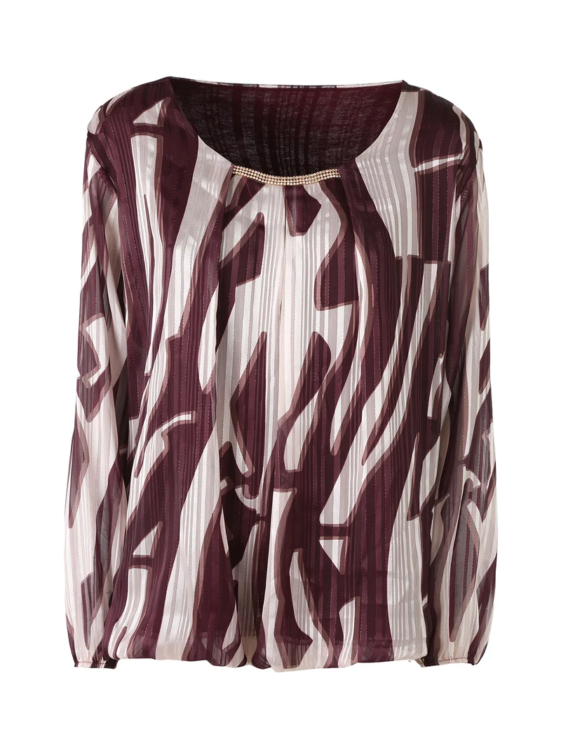 Blusa donna a maniche lunghe con dettaglio di strass - bordeaux