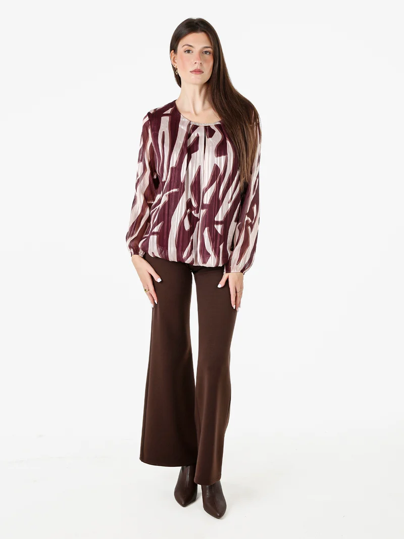 Blusa donna a maniche lunghe con dettaglio di strass - bordeaux