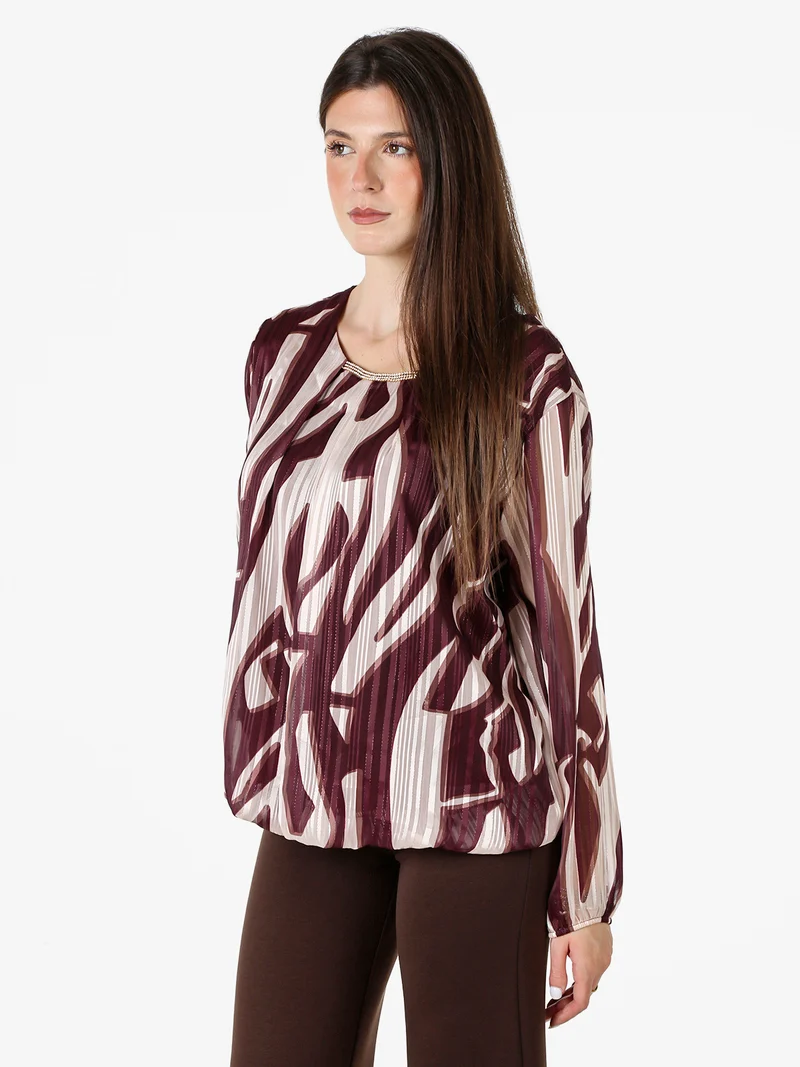 Blusa donna a maniche lunghe con dettaglio di strass - bordeaux