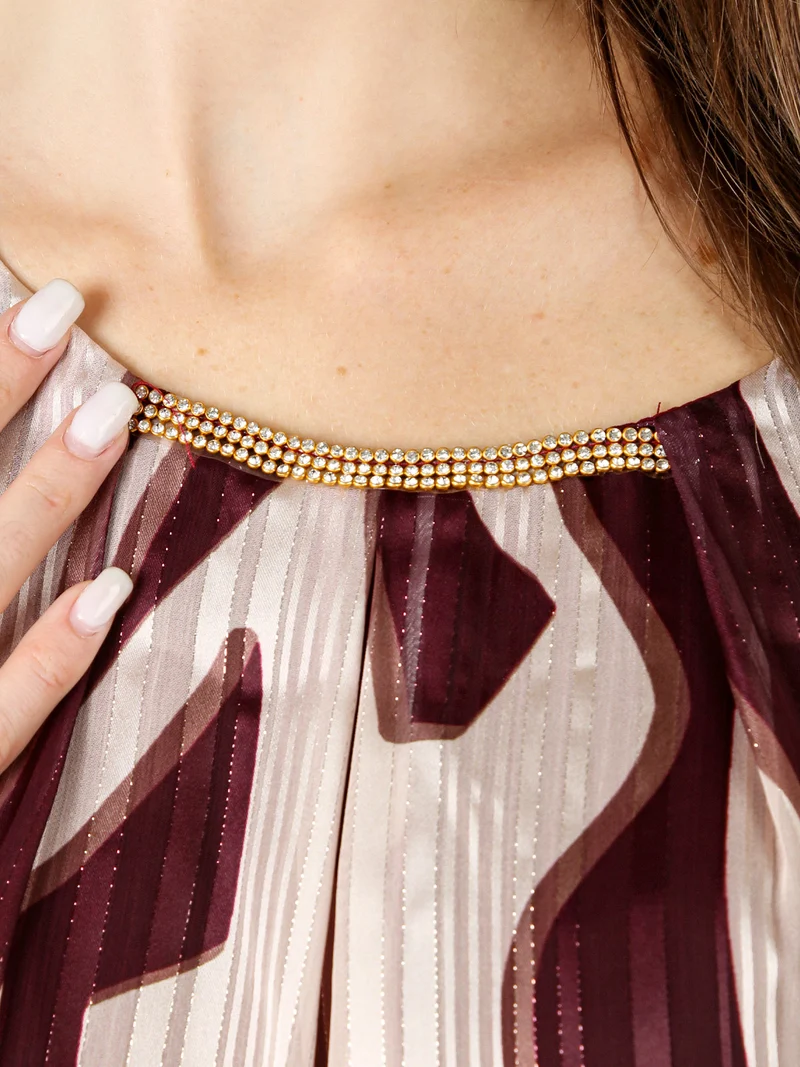Blusa donna a maniche lunghe con dettaglio di strass - bordeaux