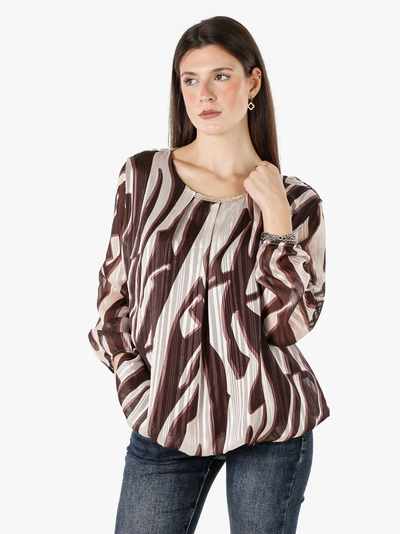 Blusa donna a maniche lunghe con dettaglio di strass - moro