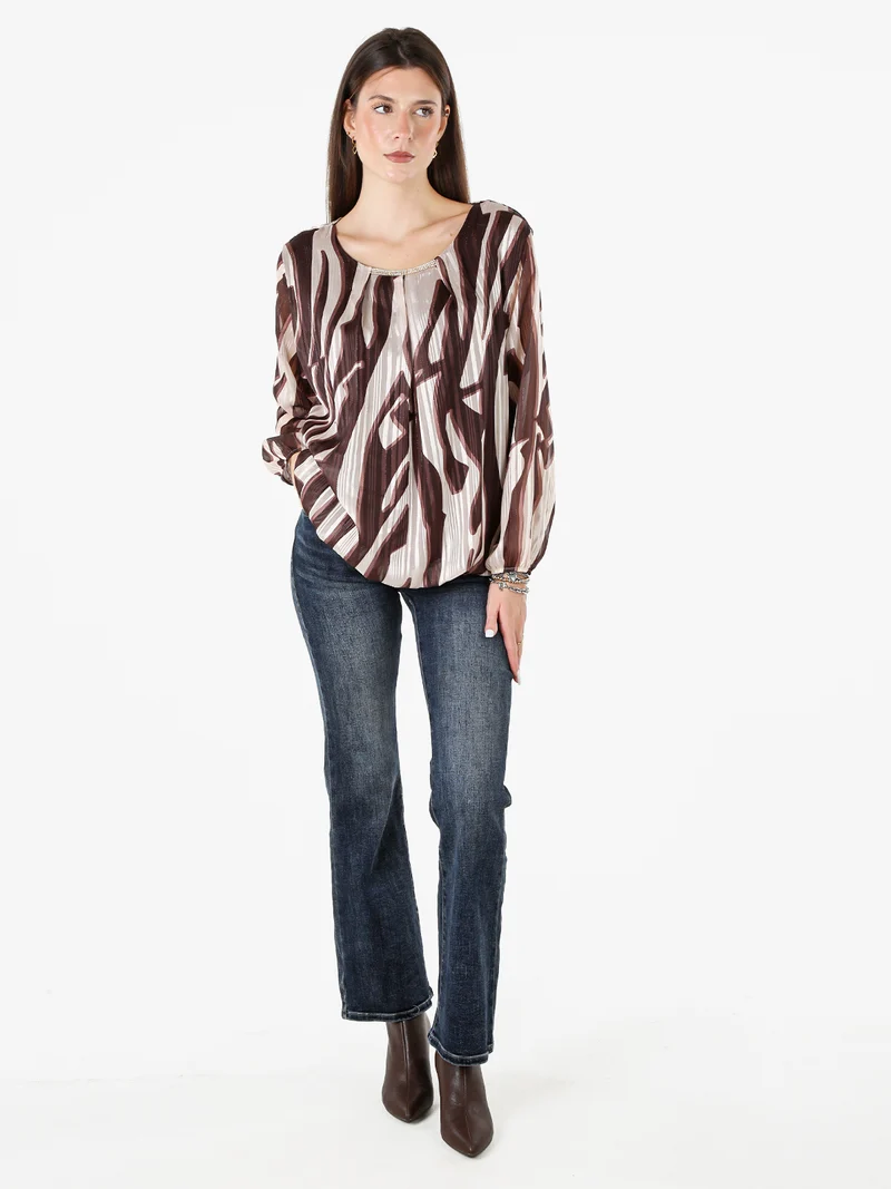 Blusa donna a maniche lunghe con dettaglio di strass - moro