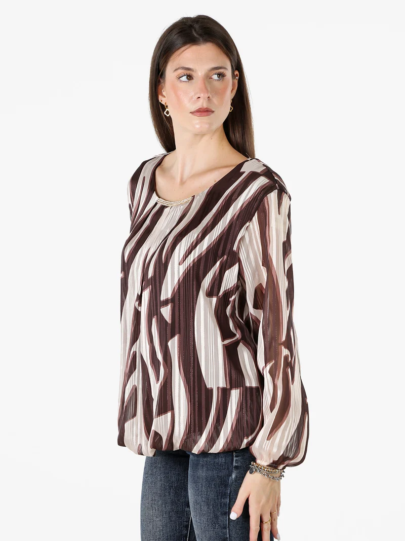 Blusa donna a maniche lunghe con dettaglio di strass - moro