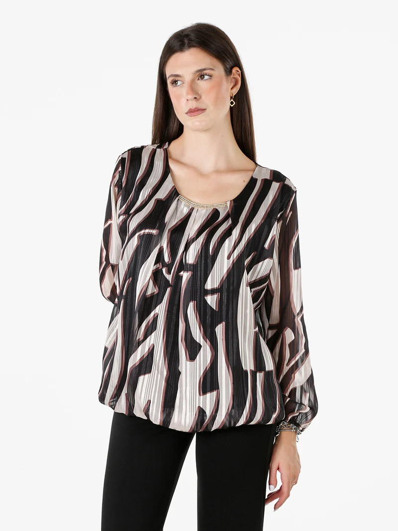 Blusa donna a maniche lunghe con dettaglio di strass - nero