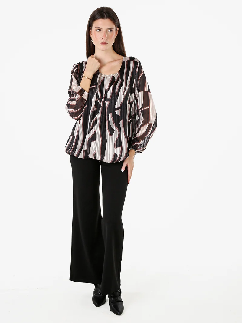 Blusa donna a maniche lunghe con dettaglio di strass - nero