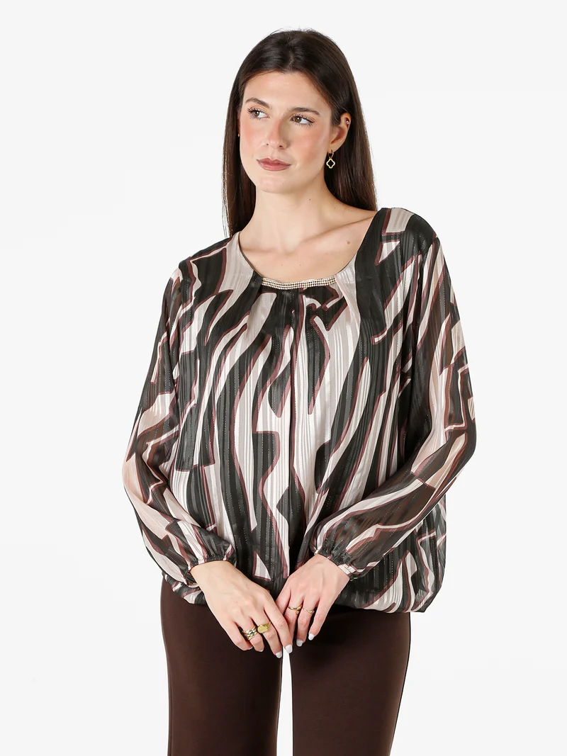 Blusa donna a maniche lunghe con dettaglio di strass - verde