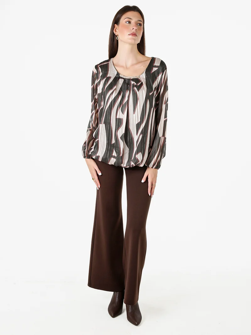 Blusa donna a maniche lunghe con dettaglio di strass - verde