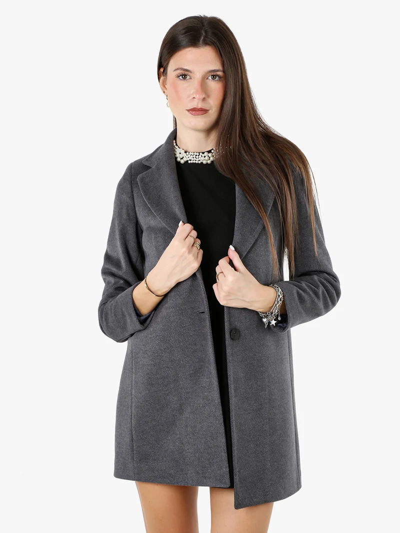 Cappotto classico da donna con bottoni e stampa texture - grigio