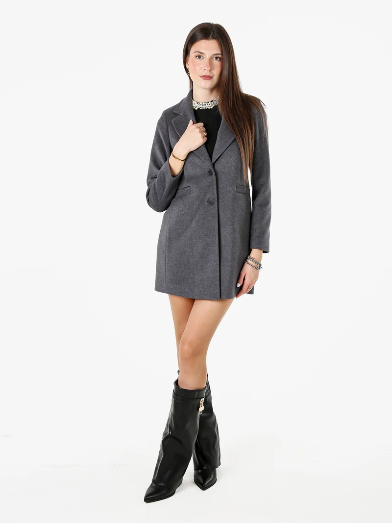 Cappotto classico da donna con bottoni e stampa texture - grigio