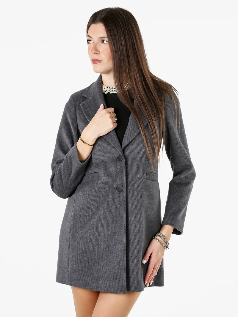 Cappotto classico da donna con bottoni e stampa texture - grigio
